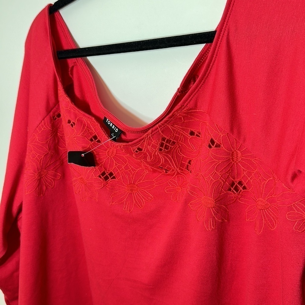 Torrid 2 OFF-SHOULDER Light WEIGHT FRENCH TERRY EMBROIDERED SWEATSHIRT - Picture 8 of 10